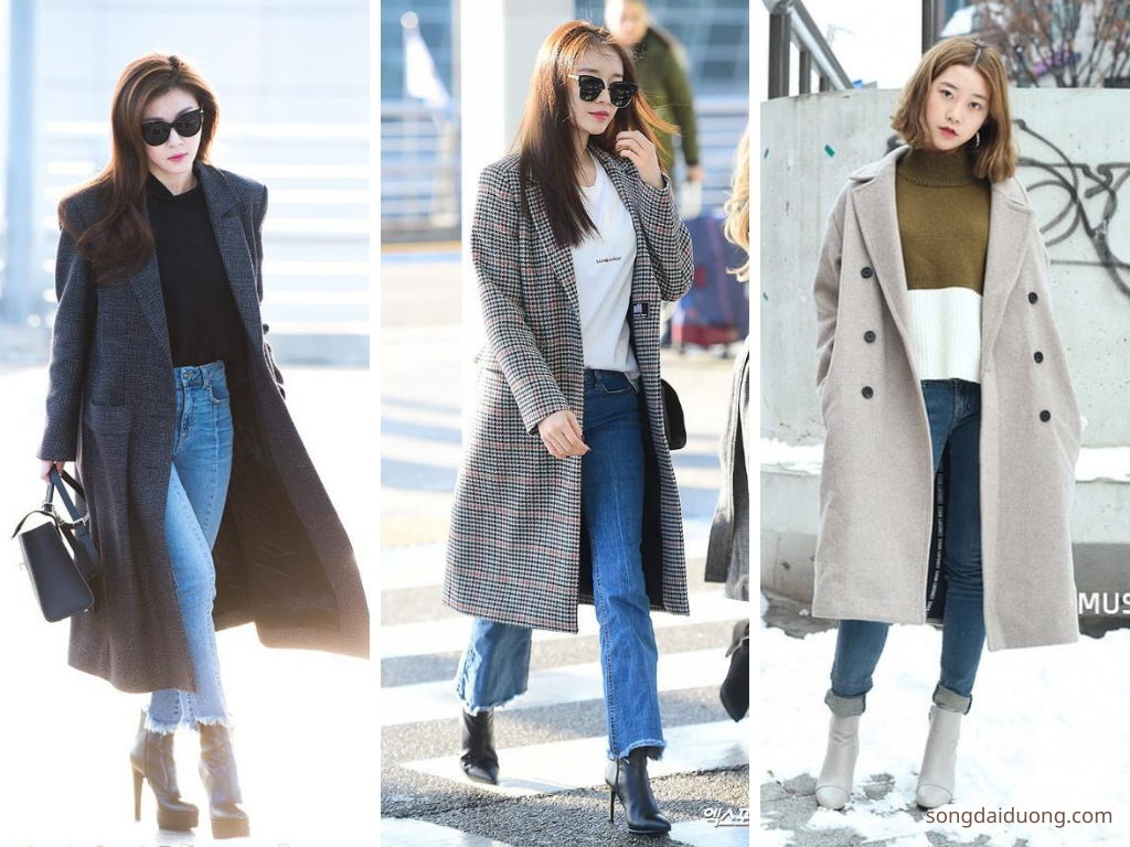 Áo khoác dài và quần Jean - du lịch mùa đông nên mặc gì